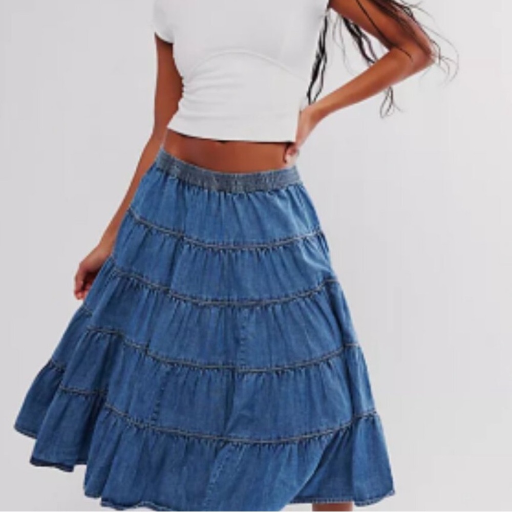 Free People Blue Tiered A-Line Skirt